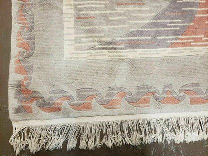 3' X 5' Handmade Modern Chinese Accent Rug - Silk on Cotton Carpet - Abstract Contemporary Design - Beige and Orange