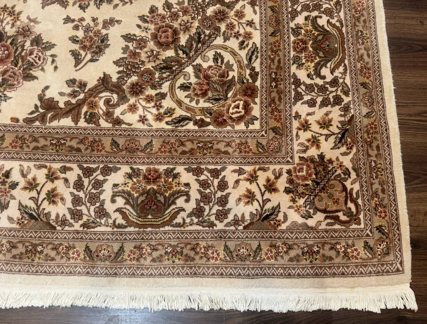 Sino Persian Rug 8x10, Floral, Elegant, Fine 225 KPSI, Beige, Wool & Silk - Nuvé
