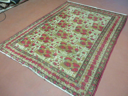 5' X 6' Antique Handmade India Floral Oriental Wool Rug Roses Flowers Traditional Contemporary Design - Nuvé