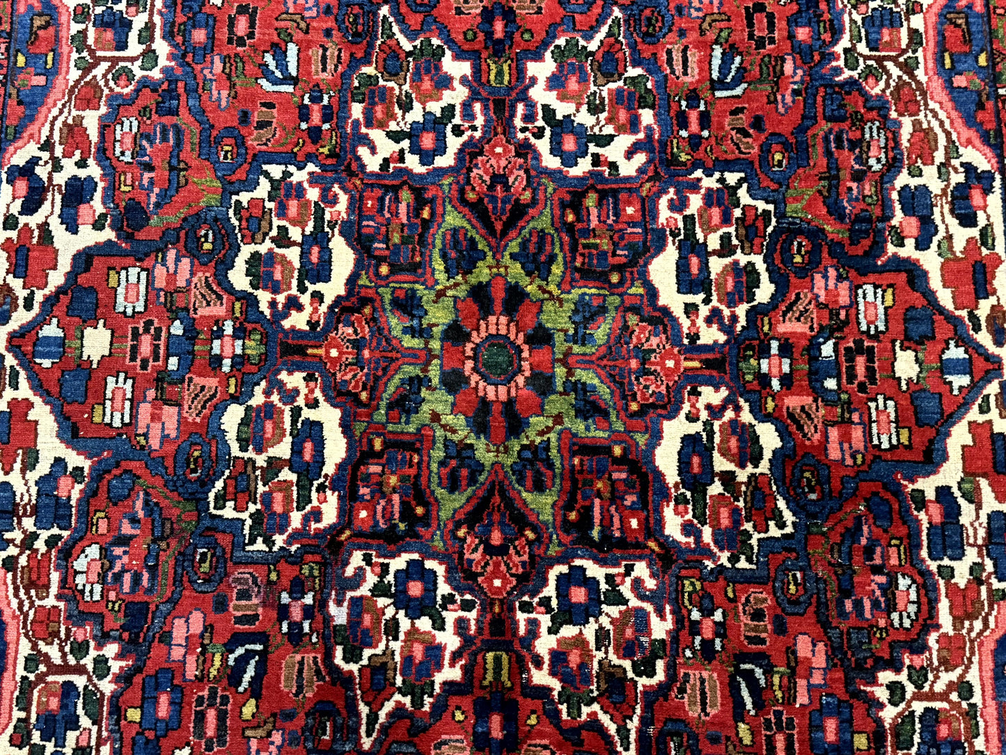 Persian Bakhtiari Rug 7x10, Antique Persian Carpet, Colorful, Great Colors, Ivory Red Blue, Rare Tribal Rug - Nuvé