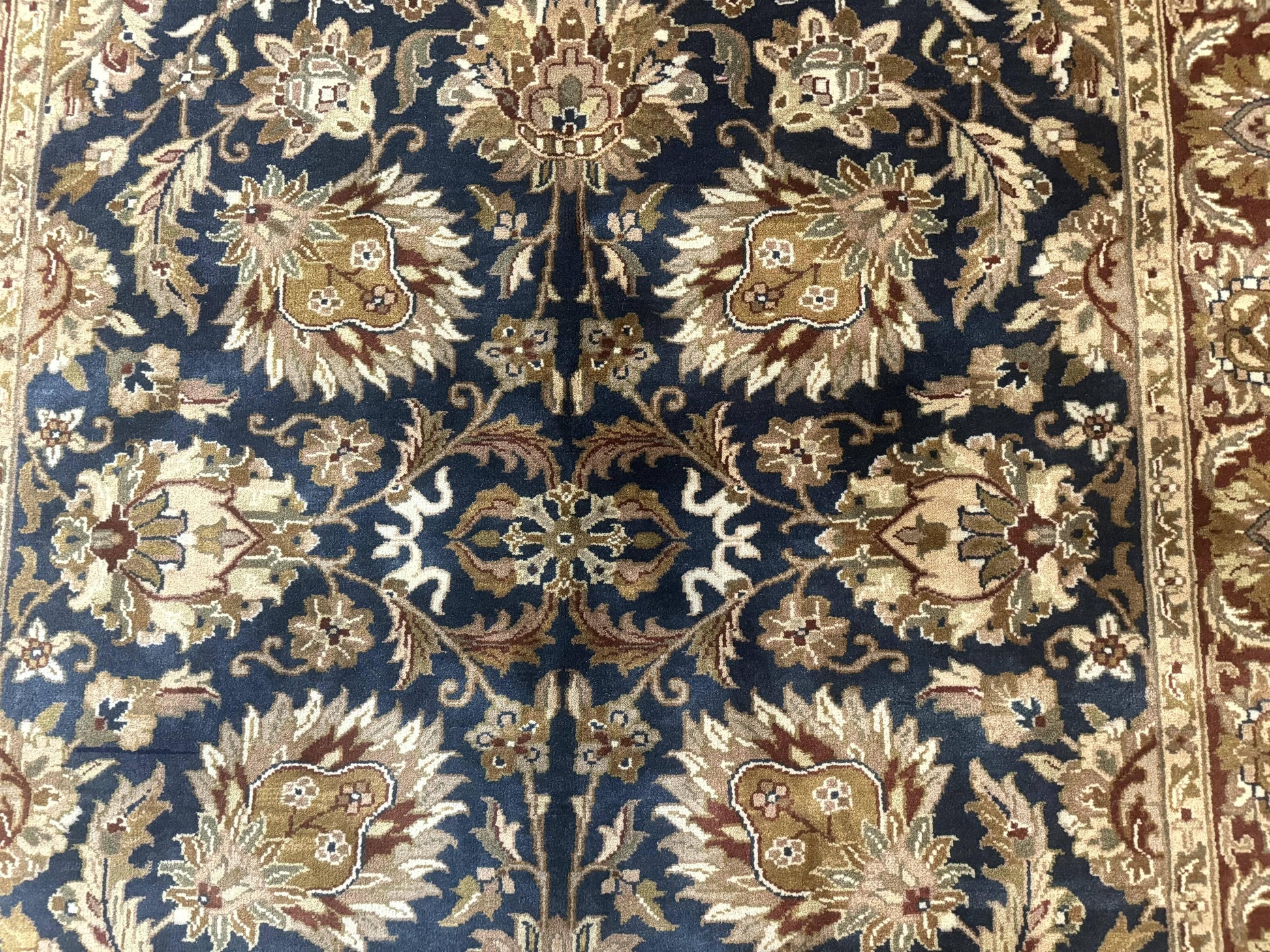 Indian Agra Rug 6x9, Floral, Traditional Rug, Dark Green Maroon Tan - Nuvé