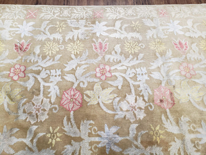 Modern Tibetan Rug 6x9, Wool and Silk Tibetan Rug, Handmade Tibetan Rug, Silk Flowers, Contemporary Rug, Soft Rug, Tibetan Area Rug, Tan - Nuvé