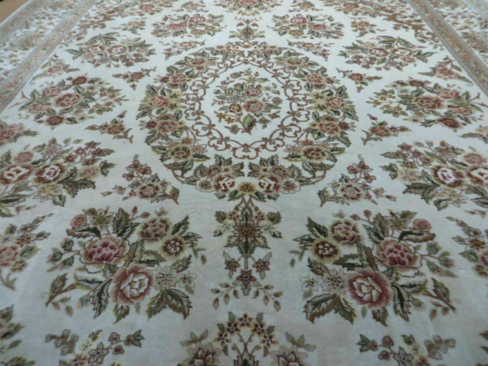 8' X 10' Handmade Chinese Floral Oriental Wool Silk Accent Rug Ivory Organic - Nuvé