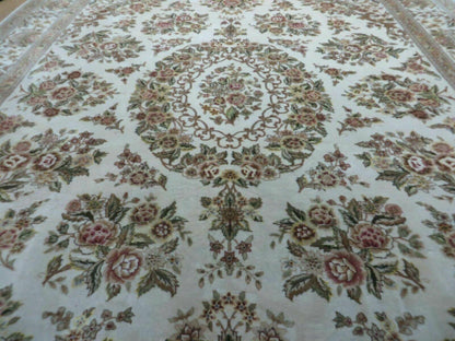 8' X 10' Handmade Chinese Floral Oriental Wool Silk Accent Rug Ivory Organic - Nuvé