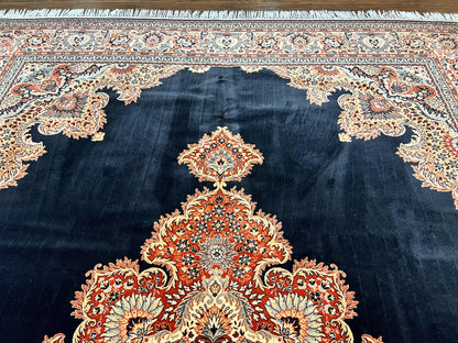 Karastan Rug 10x13, Karastan Ebony Kirman Rug, Room SIzed Wool Pile Vintage Karastan Carpet, Belgium Power Loomed Rug, Black Semi Open Field - Nuvé