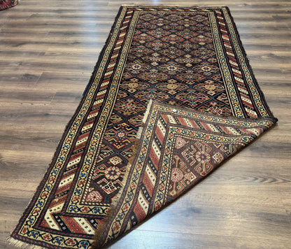 Antique Persian Wide Runner Rug 4x9, Kurdish Rug, Panel Design, Rainbow Border, Rare Tribal Rug - Nuvé