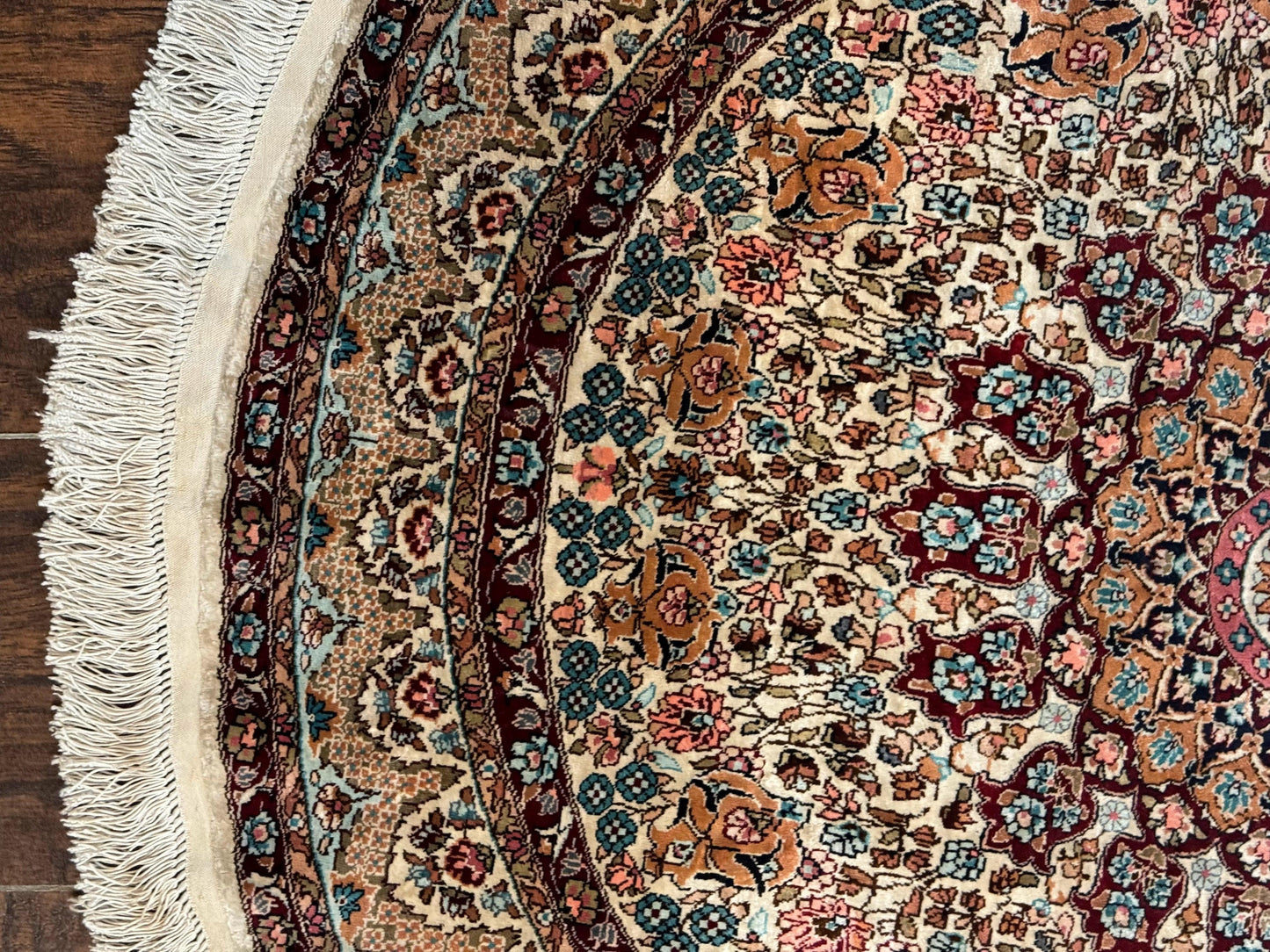 Round Silk Rug 3x3, Extremely Fine 580 KSPI, Sino Persian Round Handmade Carpet, Silk on Silk - Nuvé