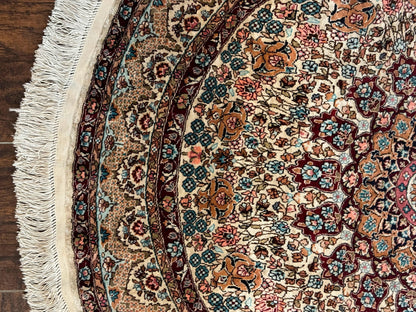 Round Silk Rug 3x3, Extremely Fine 580 KSPI, Sino Persian Round Handmade Carpet, Silk on Silk - Nuvé