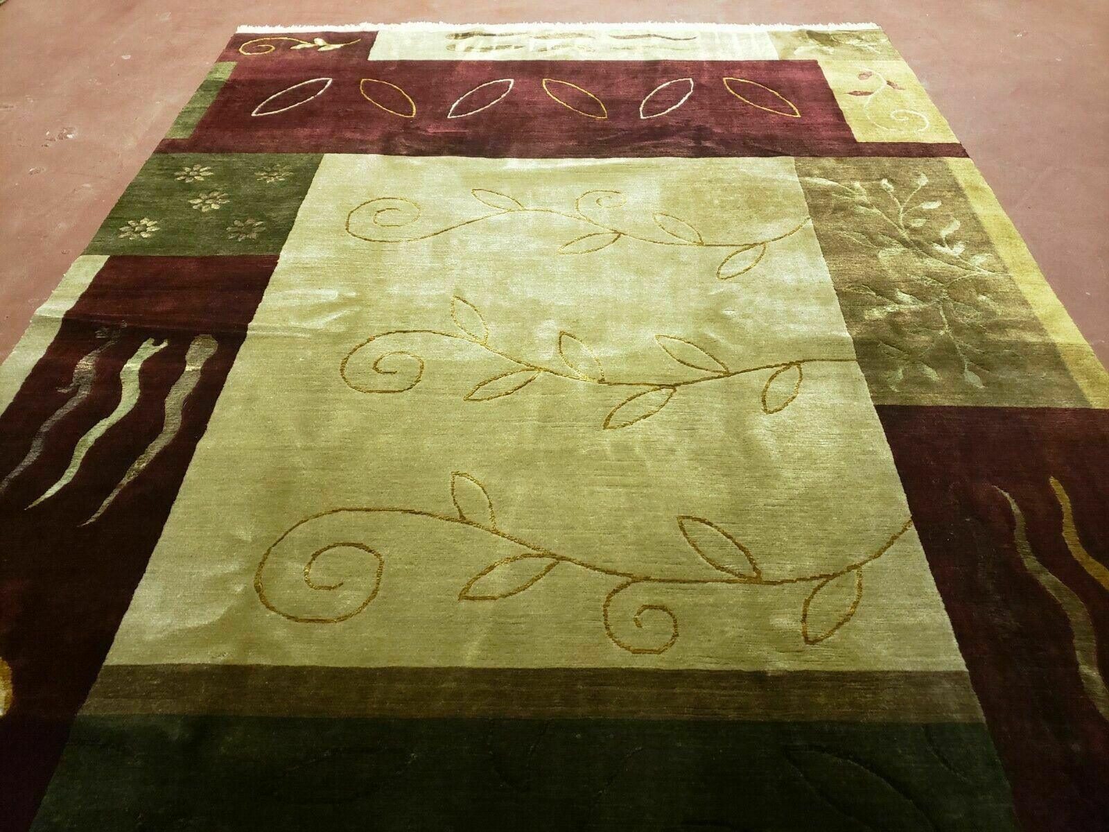 6' X 9' Modern Handmade Tibetan Nepal Wool & Silk Rug Decorative Abstract Gold - Nuvé