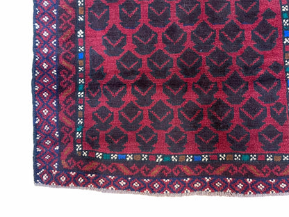 2' 8" X 4' 6" Vintage Handmade Tribal Wool Rug Balouchi Rug Afghan Rug Red Blue