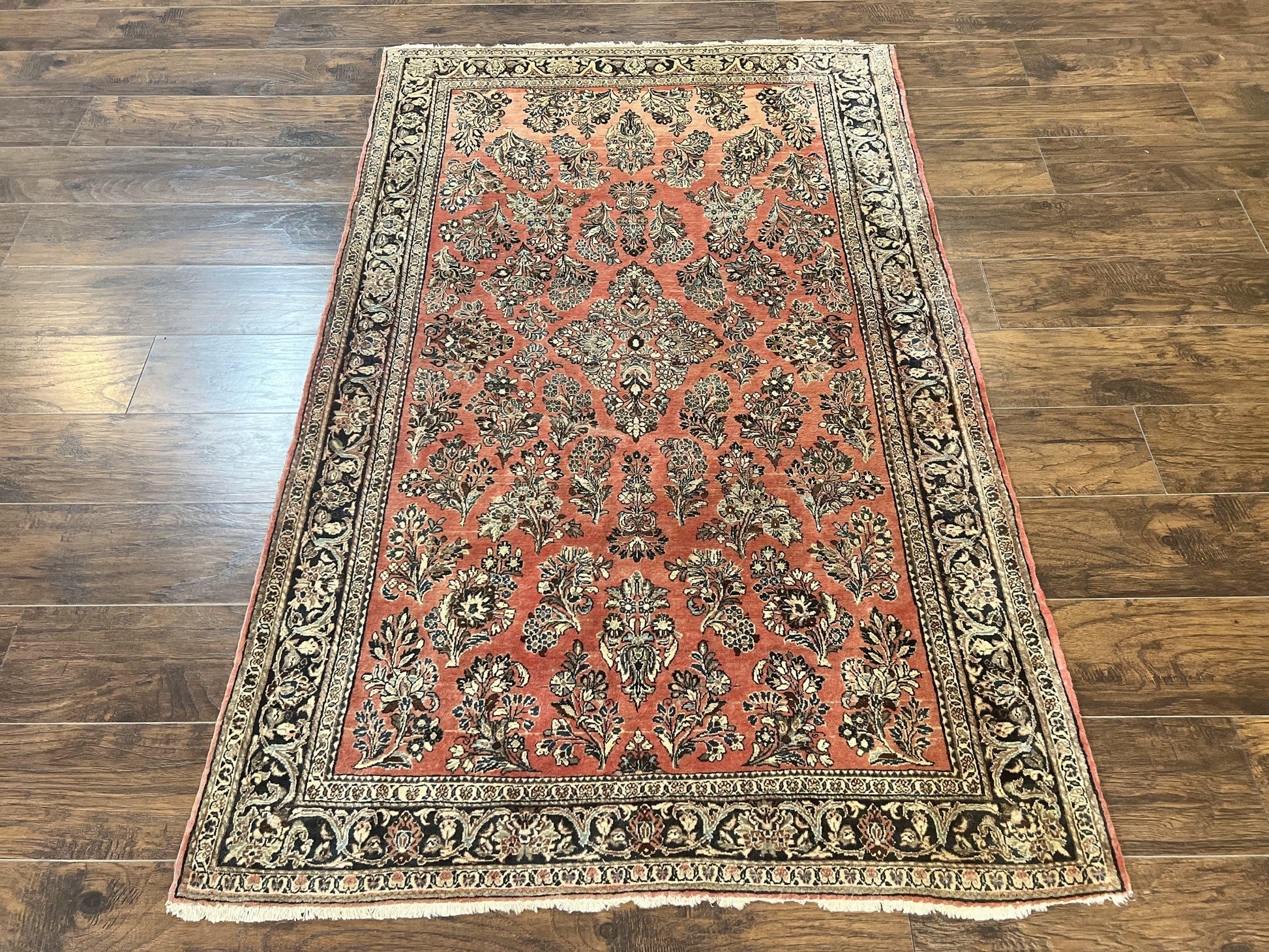Antique Persian Sarouk Rug 4x7, Hand Knotted Wool Red Persian Carpet, Floral, Fine 300 KPSI - Nuvé