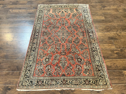 Antique Persian Sarouk Rug 4x7, Hand Knotted Wool Red Persian Carpet, Floral, Fine 300 KPSI - Nuvé