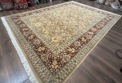 Fine Pak Persian Rug 9x12, Gold and Wine Red, Panel Design, 330 KPSI - Nuvé
