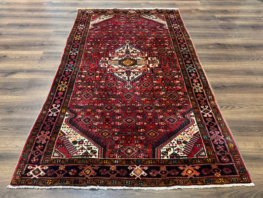 Persian Hamadan Rug 4x7, Tribal Village Malayer Carpet, Red and Ivory, Bohemian Antique - Nuvé