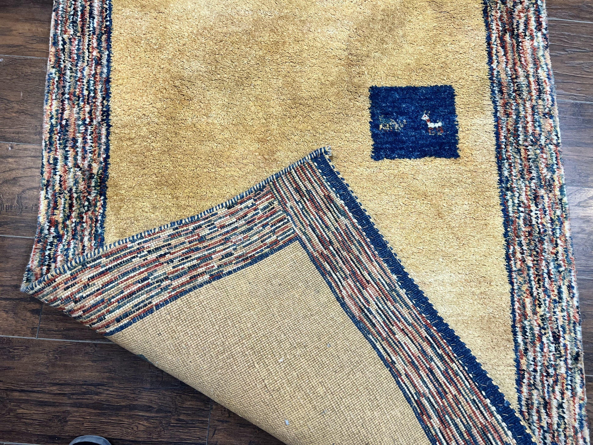 Indo Gabbeh Rug 3.7 x 5, Tribal Rug, Boho Rug, Wool Handmade Carpet - Nuvé