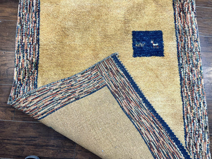 Indo Gabbeh Rug 3.7 x 5, Tribal Rug, Boho Rug, Wool Handmade Carpet - Nuvé