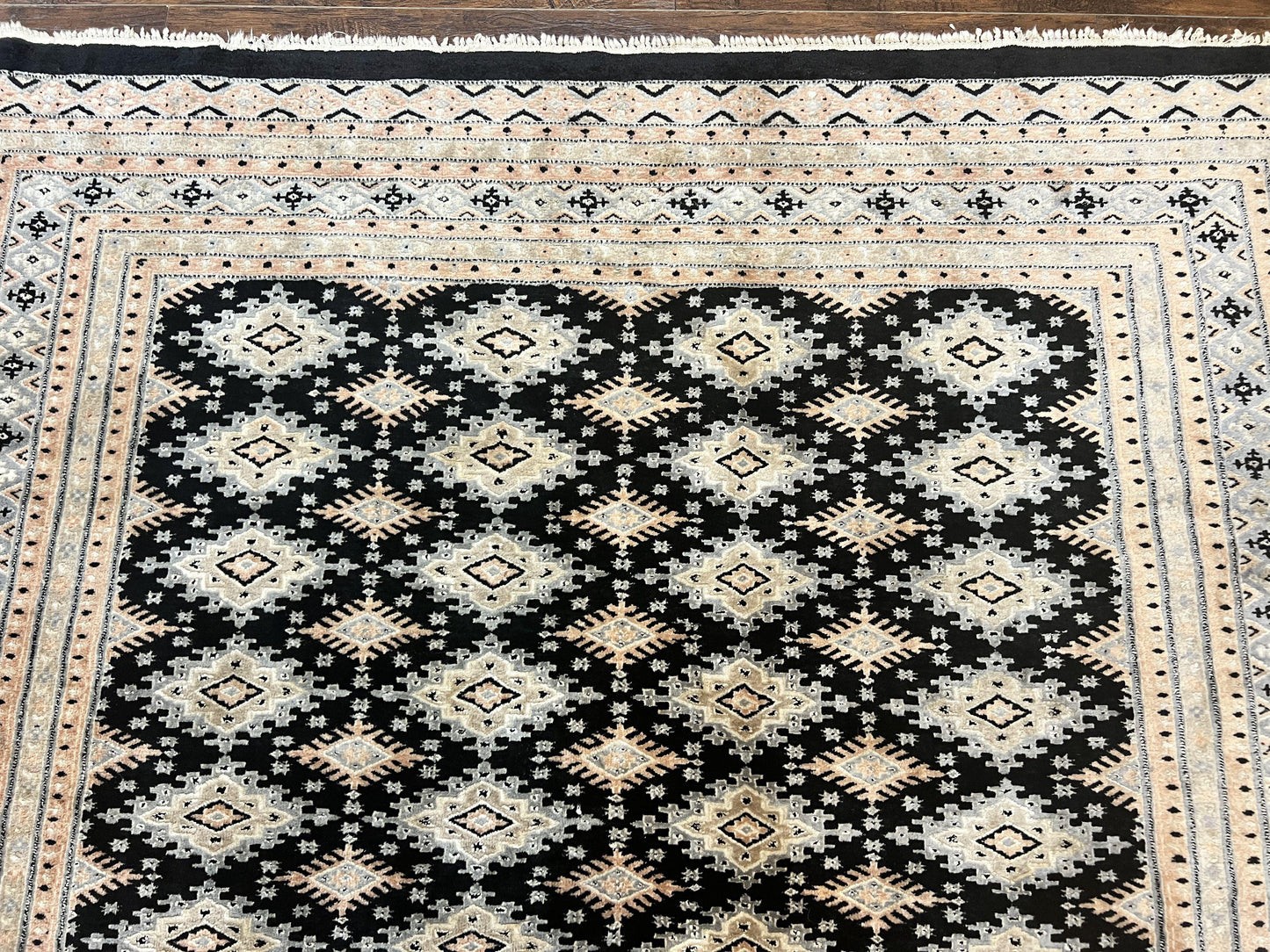 Pakistani Bokhara Rug 6x9, Hand Knotted Vintage Wool Carpet with Silk Highlights, Very Fine 320 KPSI, Medium Size - Nuvé