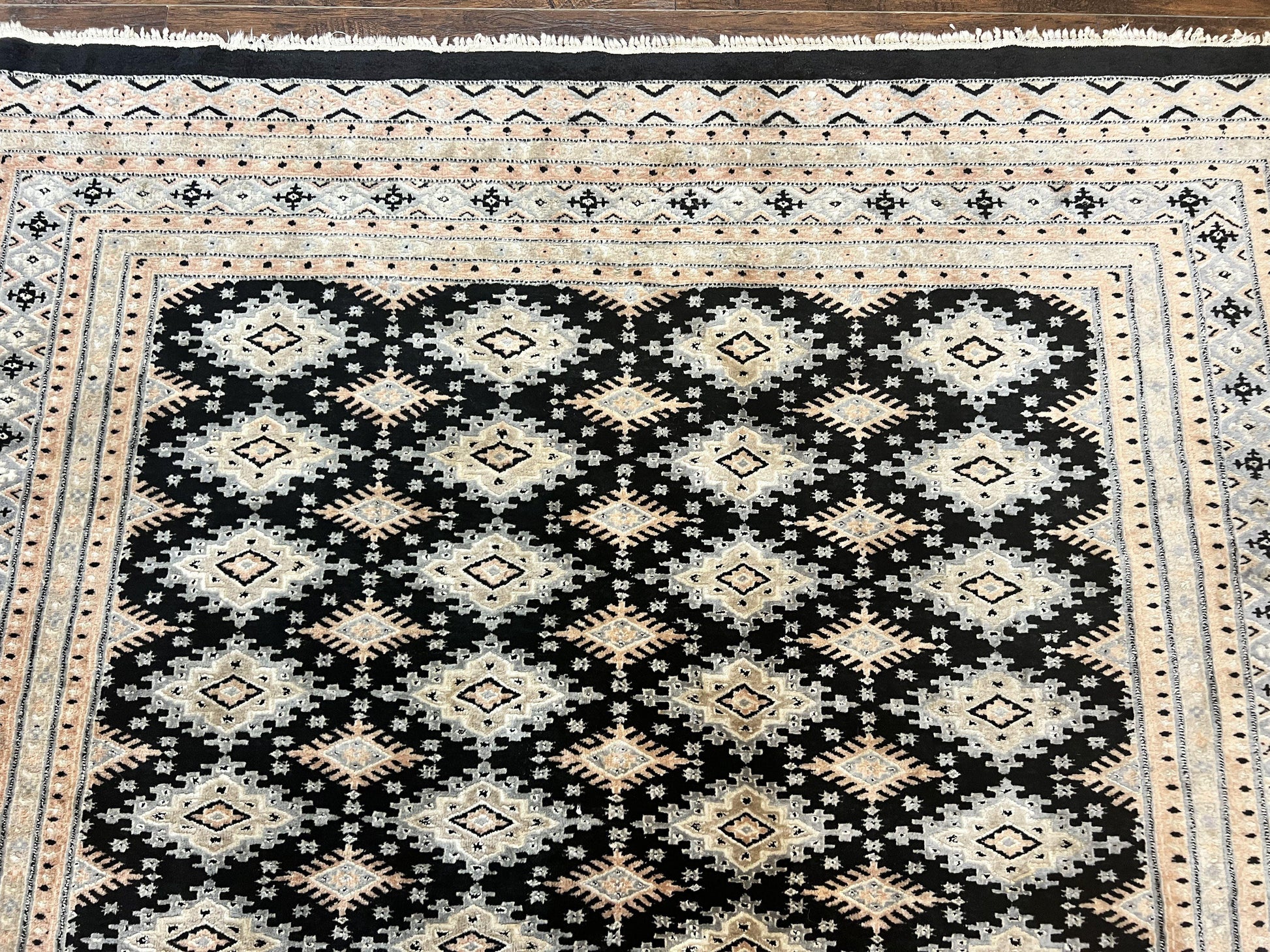 Pakistani Bokhara Rug 6x9, Hand Knotted Vintage Wool Carpet with Silk Highlights, Very Fine 320 KPSI, Medium Size - Nuvé