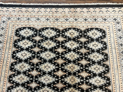 Pakistani Bokhara Rug 6x9, Hand Knotted Vintage Wool Carpet with Silk Highlights, Very Fine 320 KPSI, Medium Size - Nuvé