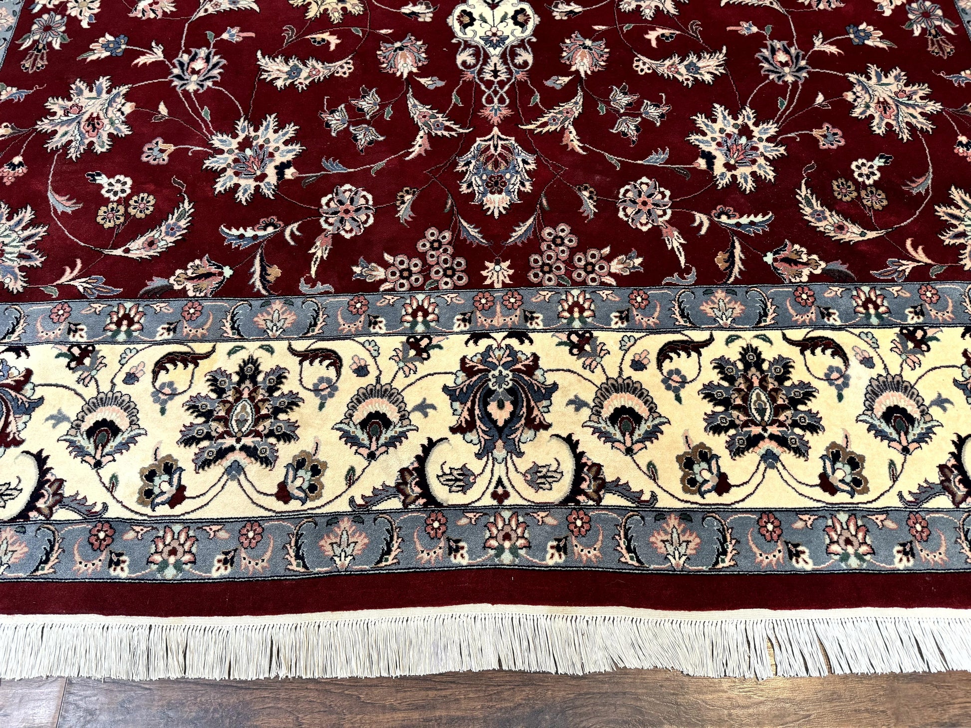 Pak Persian Rug 9x12, Maroon and Ivory, Wool Handmade Vintage - Nuvé