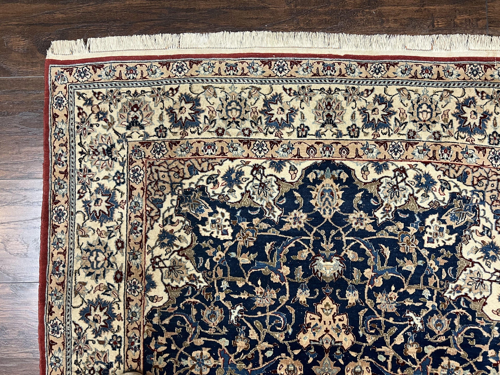 Super Fine Persian Nain Rug 3.6 x 5.4, Navy Blue and Ivory, 700 KPSI - Nuvé