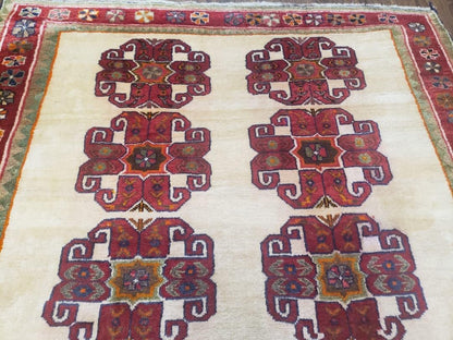 Vintage Persian Gabbeh Rug, Dark Red & Cream, Hand-Knotted, 5' x 6' 4" - Nuvé