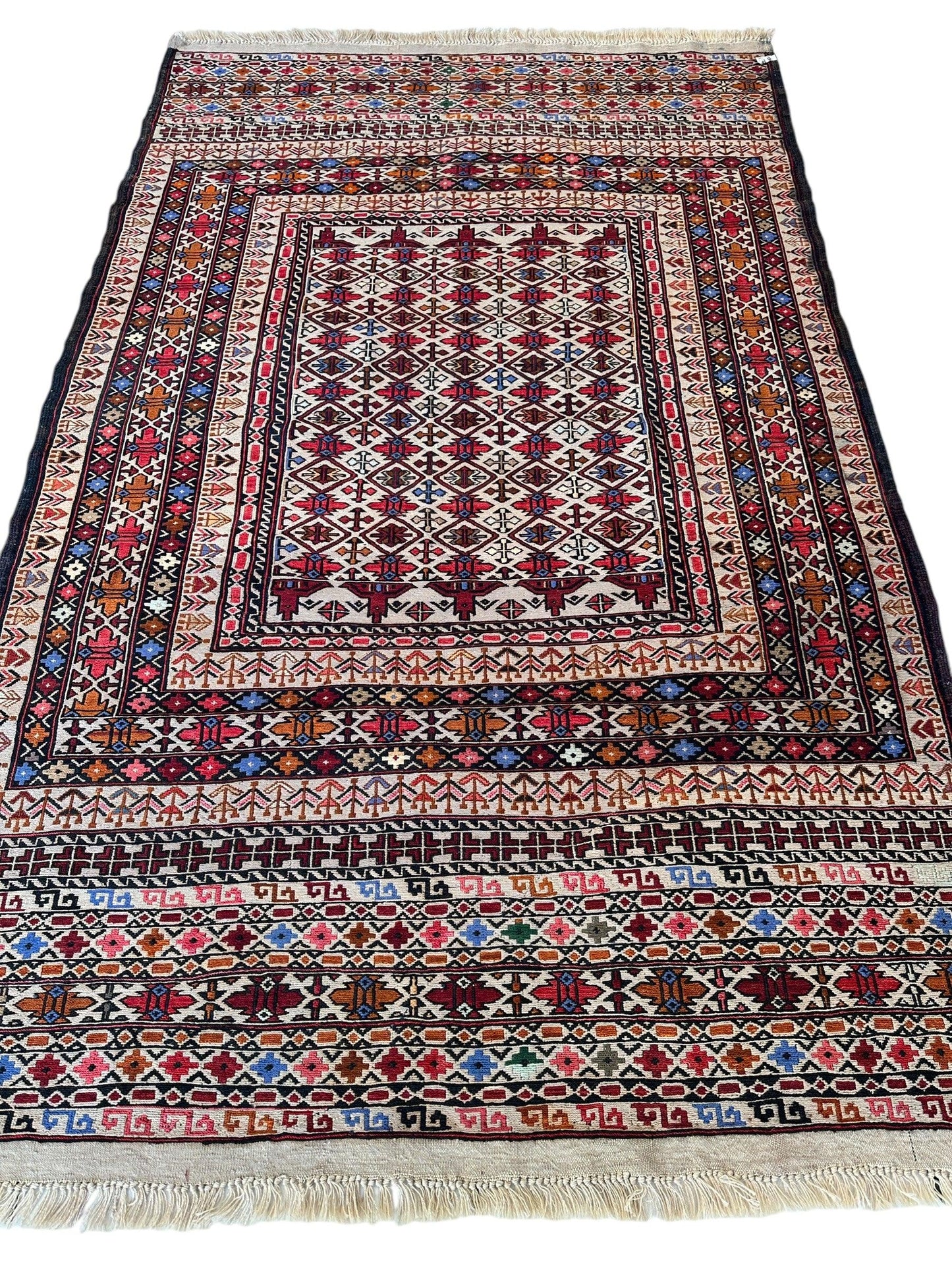 Hand-Woven Afghani Maliki Soumak Wool Kilim Rug - 4'2" x 6'6" - Nuvé