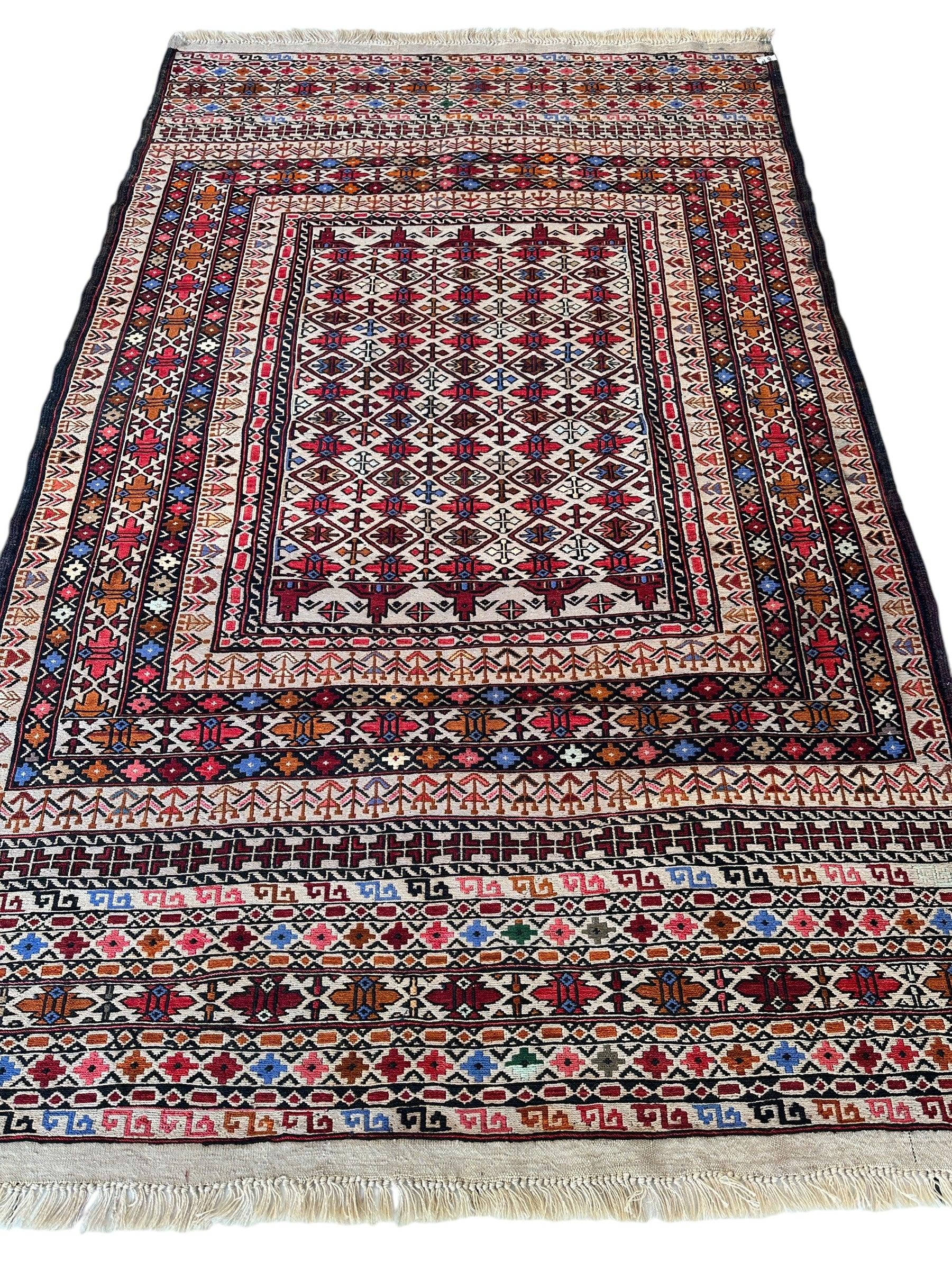 Hand-Woven Afghani Maliki Soumak Wool Kilim Rug - 4'2" x 6'6" - Nuvé