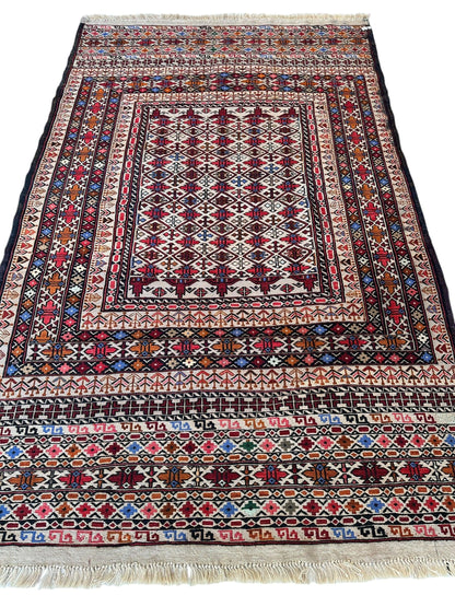 Hand-Woven Afghani Maliki Soumak Wool Kilim Rug - 4'2" x 6'6" - Nuvé