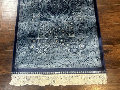 Blue Turkish Silk Hereke Rug 2.6 x 4, Mamluk Red, Blue, Bamboo Silk - Nuvé
