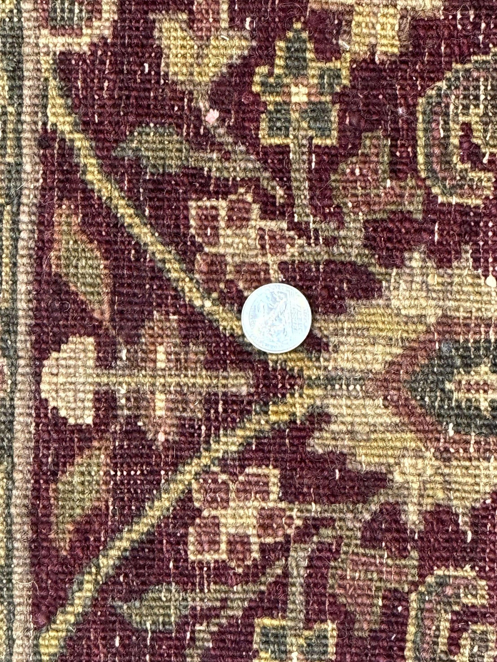 Indo Persian Runner Rug 2.7 x 13.8, Maroon, Wool, Handmade Indian Rug for Hallway - Nuvé