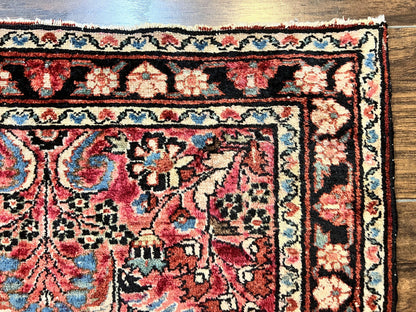Small Antique Persian Rug 2.6 x 4, Red Floral Handmade 1920s Wool Rug, Persian Hamadan Lilian Rug - Nuvé