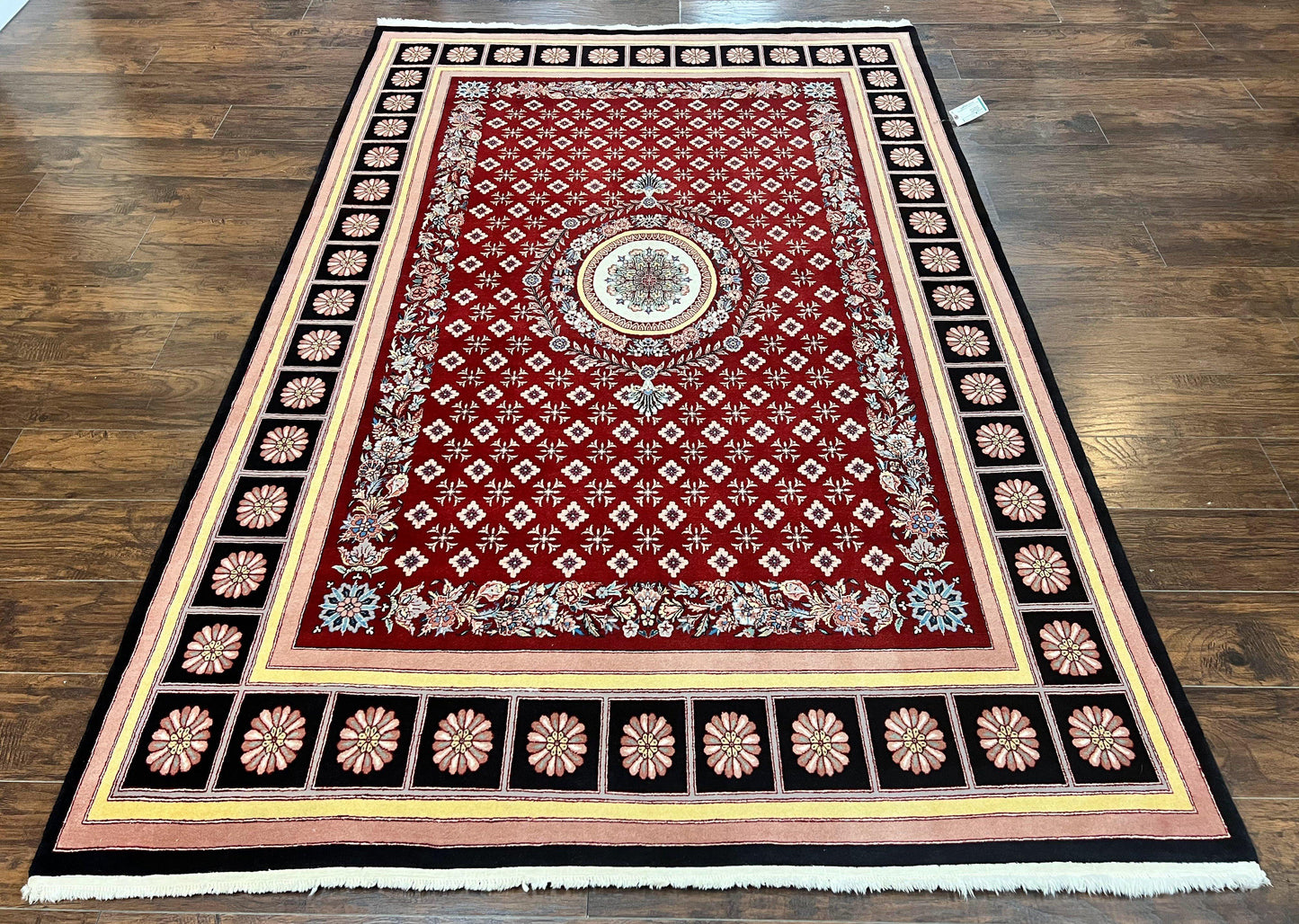 Pakistani Rug 6x9, European Aubusson Design, Wool Handmade Vintage Carpet, Dark Red, 6 x 9 Medium Sized Rug - Nuvé