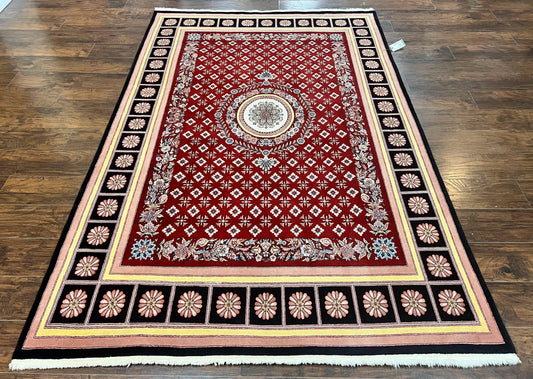 Pakistani Rug 6x9, European Aubusson Design, Wool Handmade Vintage Carpet, Dark Red, 6 x 9 Medium Sized Rug - Nuvé