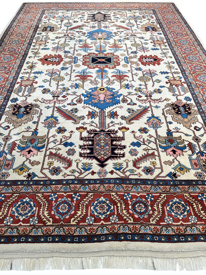 Hand-Knotted Vintage Afghani Serapi Wool Rug – 10'10" x 15'10" – Elegant Traditional Area Rug - Nuvé