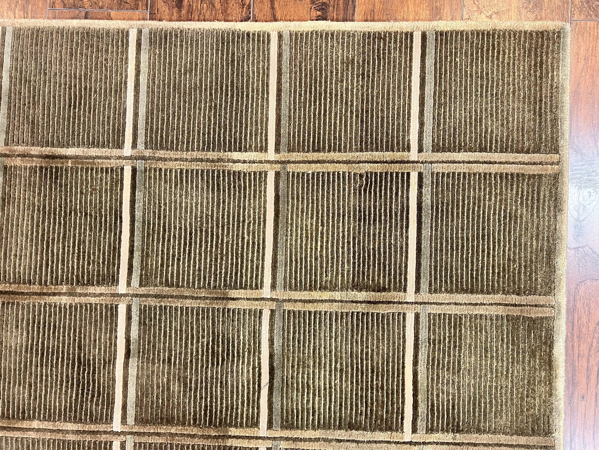 Tibetan Rug 4x6, Green Wool Handmade Area Rug 4 x 6, Panel Design, Modern Contemporary - Nuvé
