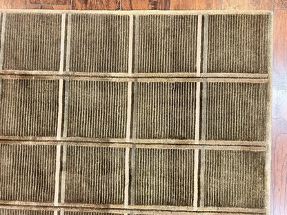 Tibetan Rug 4x6, Green Wool Handmade Area Rug 4 x 6, Panel Design, Modern Contemporary - Nuvé