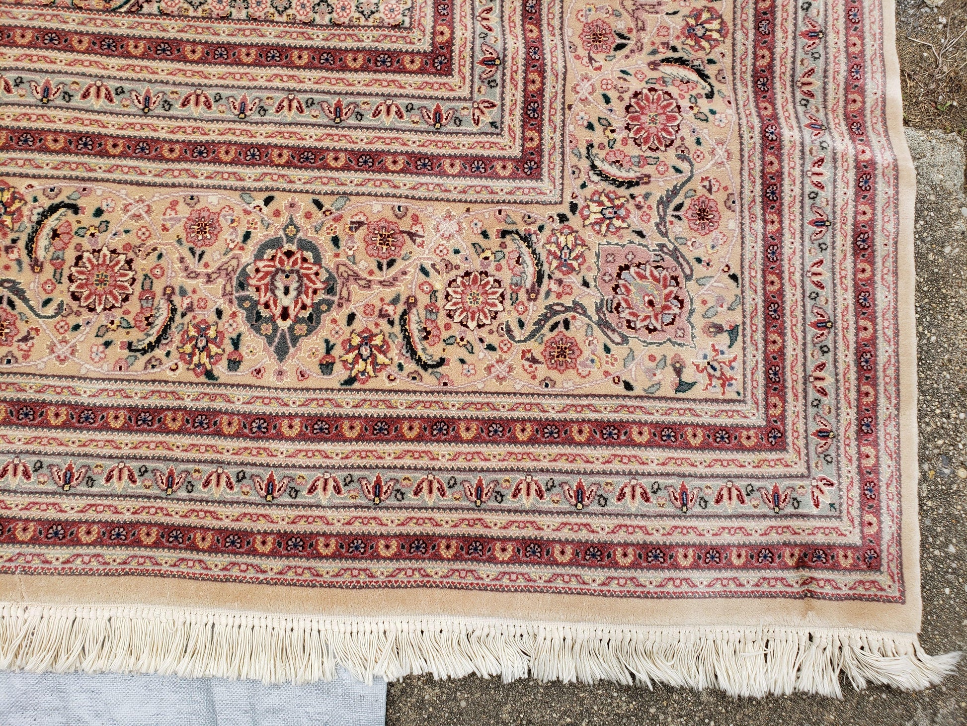 Stunning Oversized Sino Persian Oriental Rug 12x15, Hand Knotted Wool & Silk Palace Sized Carpet, Mahi Pattern, Very Fine, Peach Beige, Wow - Nuvé