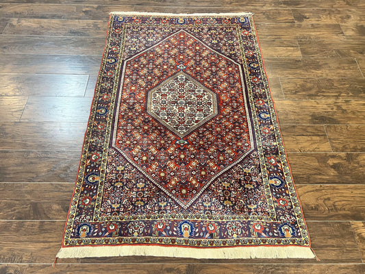 Persian Bidjar Rug 4x6, Handmade Oriental Carpet, Fine Weave, Herati Mahi Pattern, Vintage, Red, 300 KPSI - Nuvé