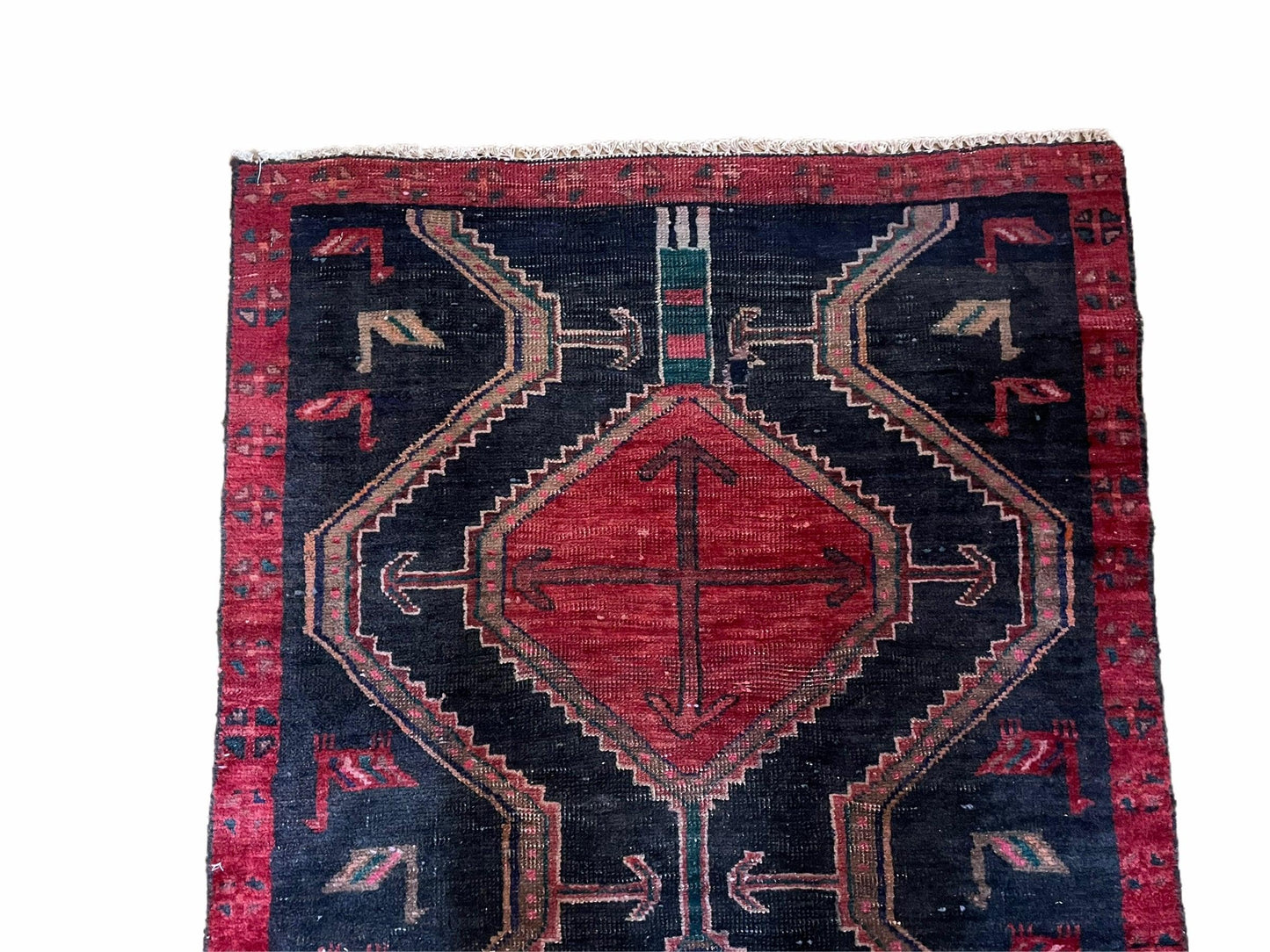 3 X 7 Handmade Wool Tribal Runner Rug Geometric Red Blue Boho Organic Dyes - Nuvé