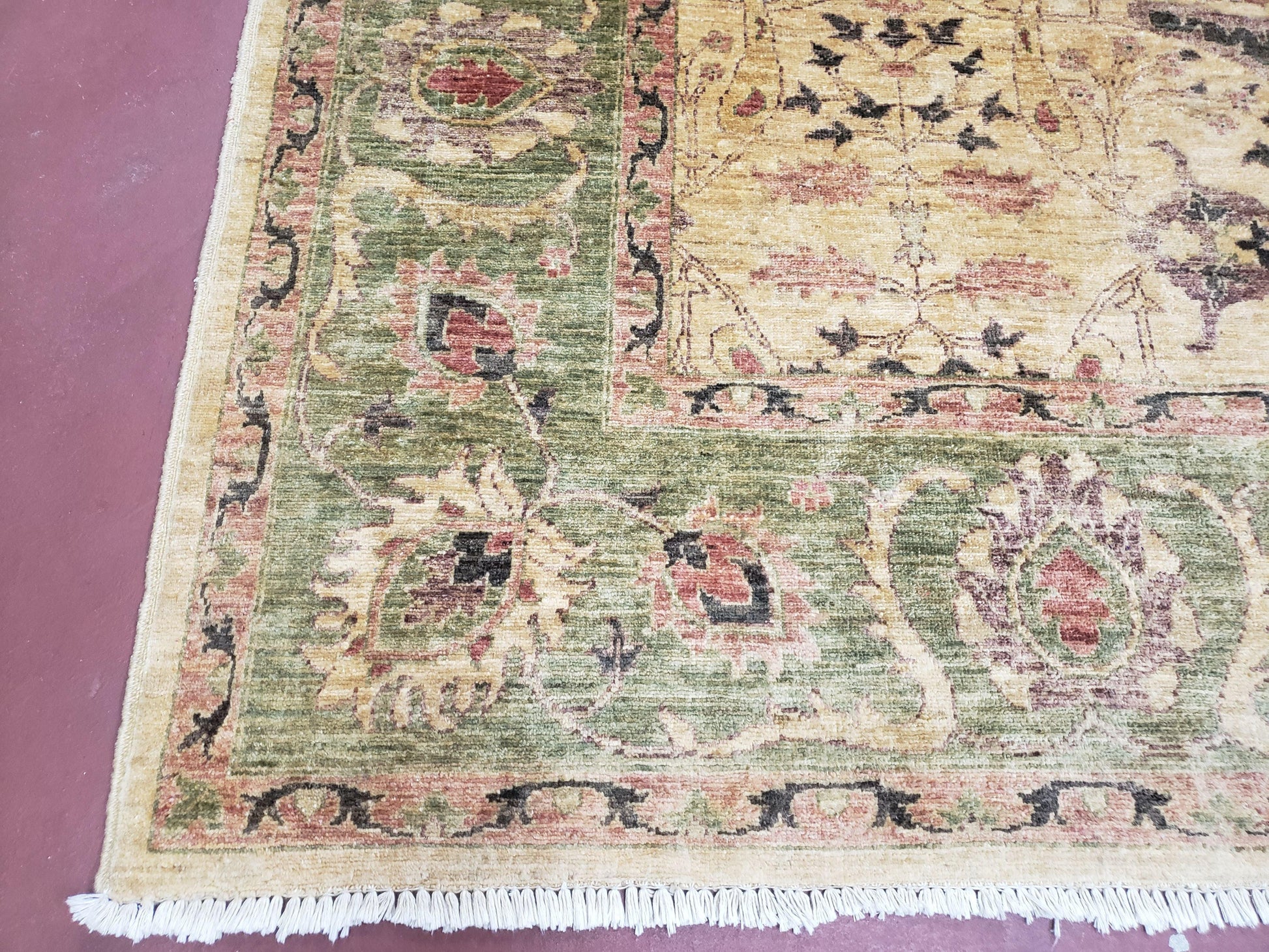 Vintage Peshawar Area Rug 8'4" x 9'7", Room Sized Peshavar Wool Oriental Carpet, Ivory/Beige & Dark Violet, Farmhouse Rug, Haji Jalil Design - Nuvé