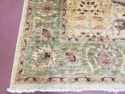 Vintage Peshawar Area Rug 8'4" x 9'7", Room Sized Peshavar Wool Oriental Carpet, Ivory/Beige & Dark Violet, Farmhouse Rug, Haji Jalil Design - Nuvé