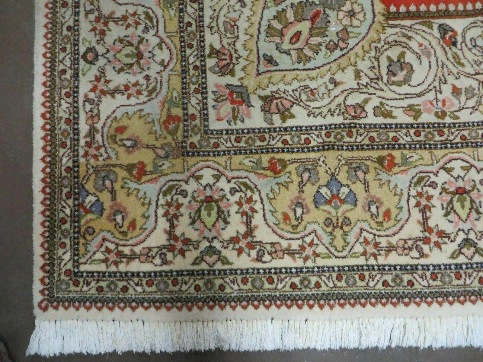 Vintage Persian Tabriz Rug 9x12, Tabatabaie Rug 9x12 Carpet, Handmade Hand Knotted Wool Area Rug, Tomato Red Beige, Medallion Rug, Floral - Nuvé