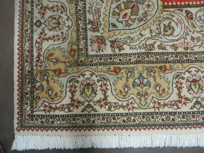Vintage Persian Tabriz Rug 9x12, Tabatabaie Rug 9x12 Carpet, Handmade Hand Knotted Wool Area Rug, Tomato Red Beige, Medallion Rug, Floral - Nuvé
