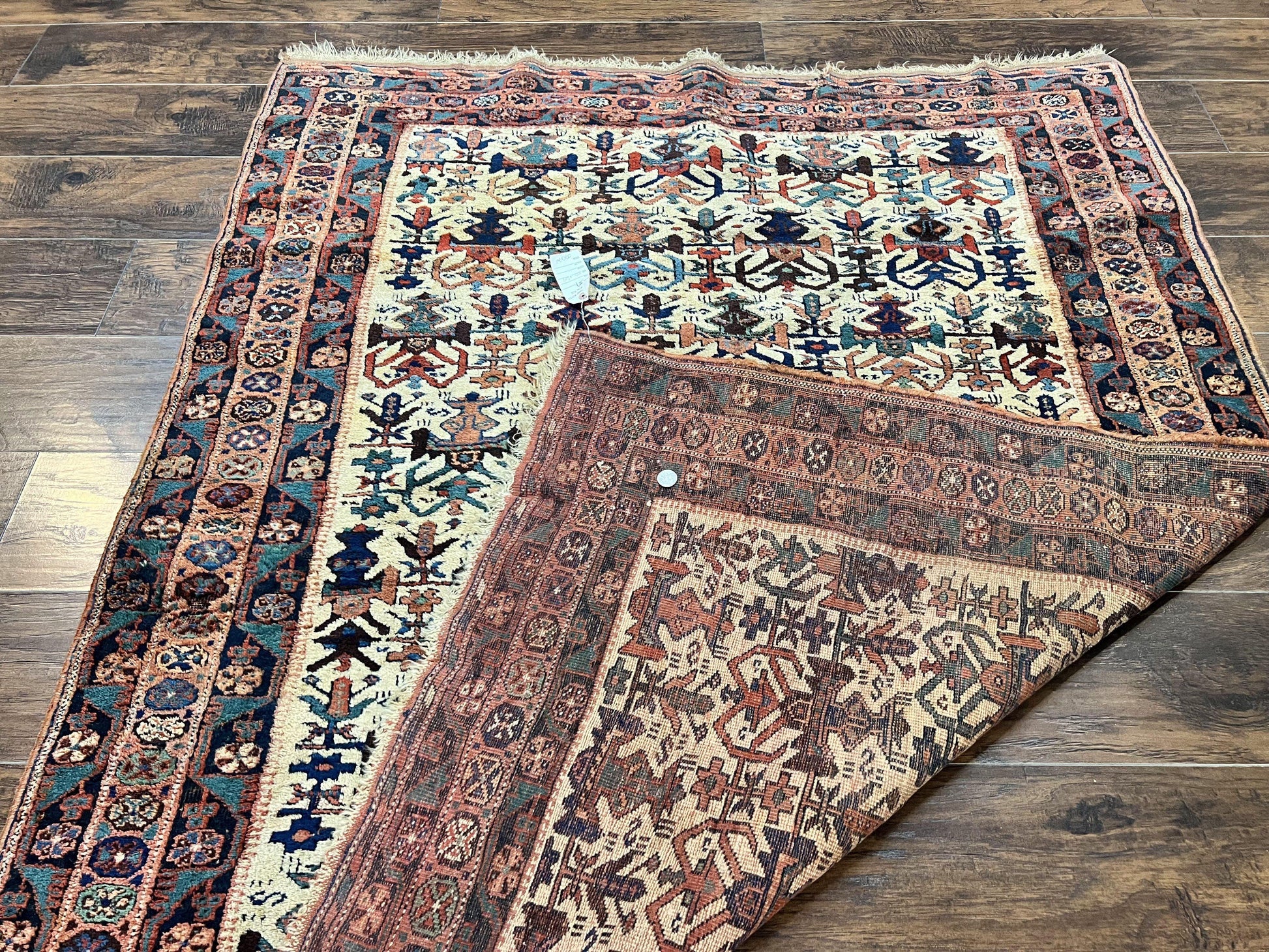 Persian Afshar Rug 5x6, Allover Repeated Motif, Wool Tribal Carpet, Handmade Semi Antique Rug - Nuvé