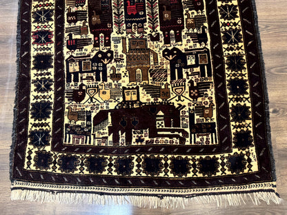 Persian Baluch Tribal Rug 4x6, Human and Bird Pictorials, Vintage, Wool, Collectible - Nuvé