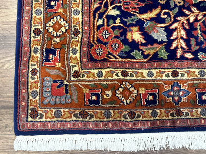 Indo Persian Sarouk Rug 4x6, Blue and Rust Red - Nuvé