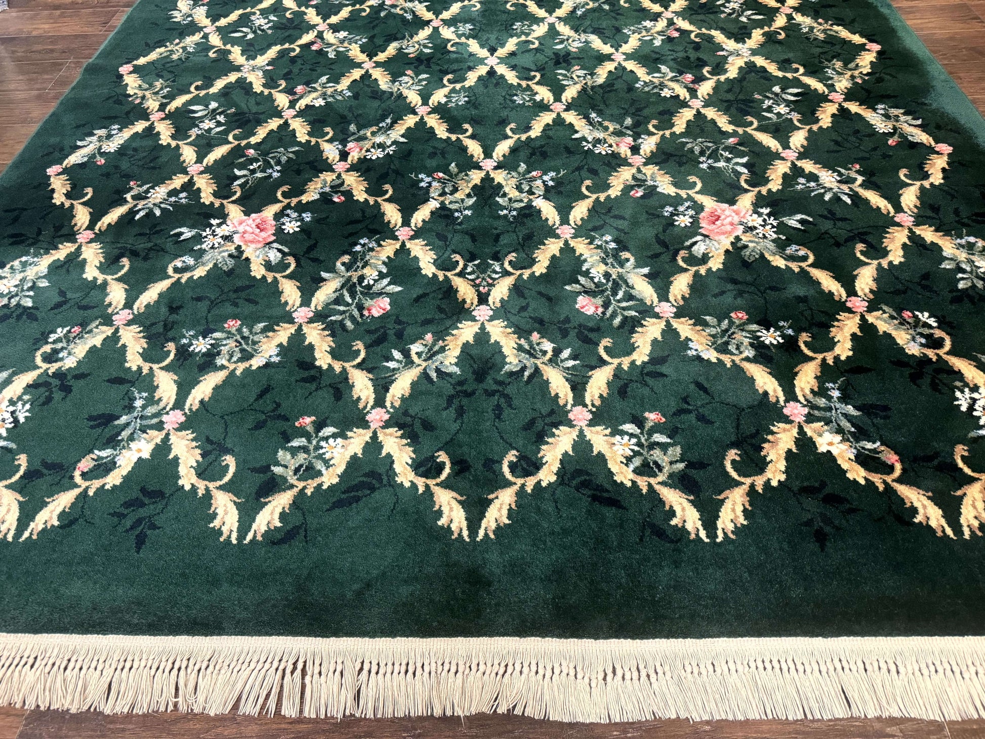 Karastan Garden of Eden Rug 8.8 x 11.8, Green Savonnerie 509/1733, Wool - Nuvé