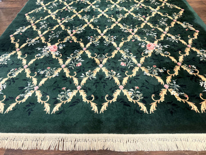 Karastan Garden of Eden Rug 8.8 x 11.8, Green Savonnerie 509/1733, Wool - Nuvé