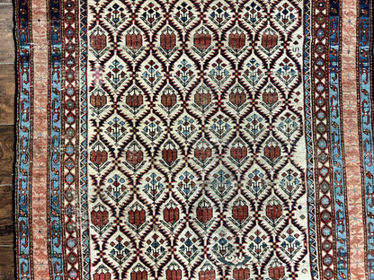 Antique Caucasian Rug 4x6, Hand Knotted Wool Carpet, Shirvan Rug